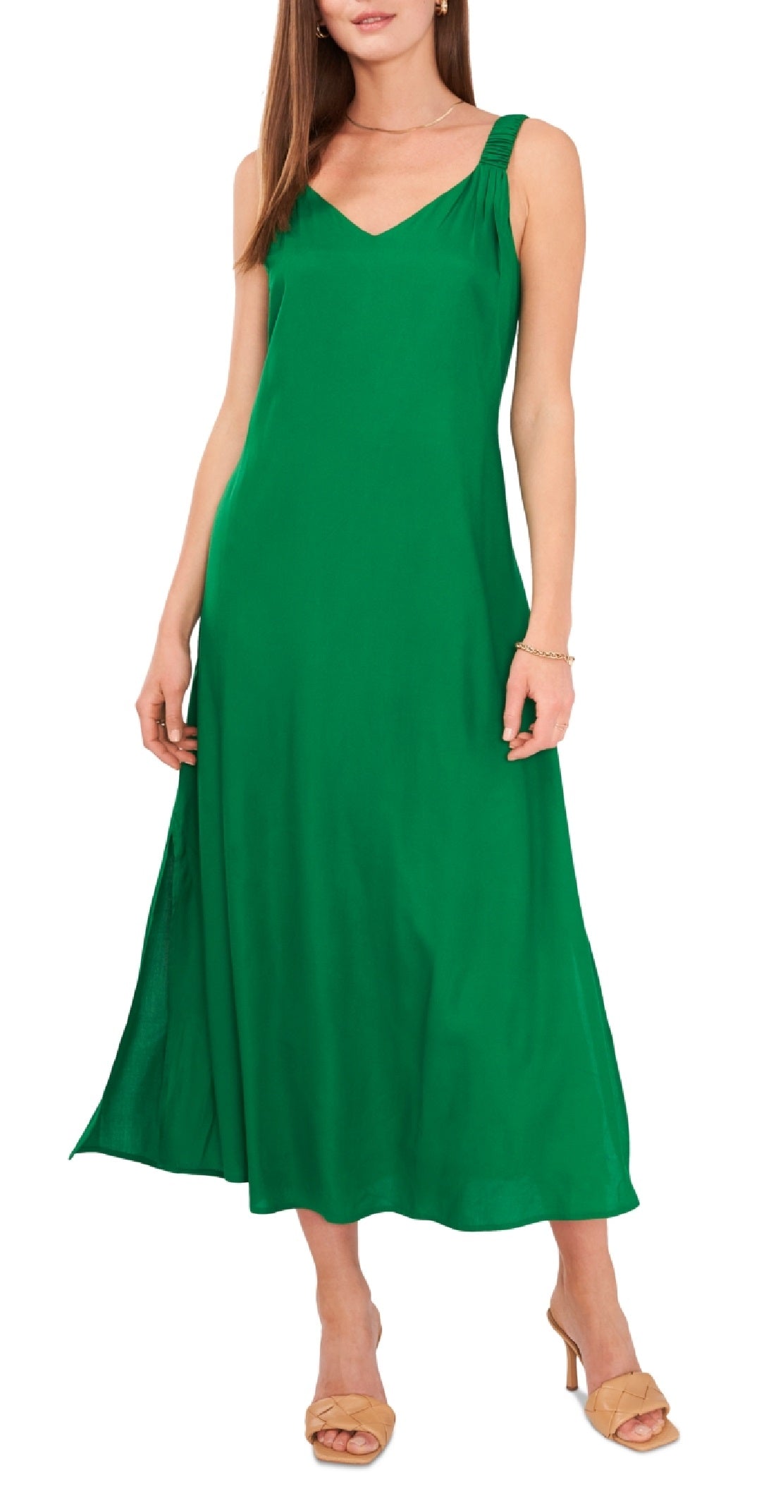 Vince Camuto Women's V Neck Challis Sleeveless Midi Dress Green Size XX-Small