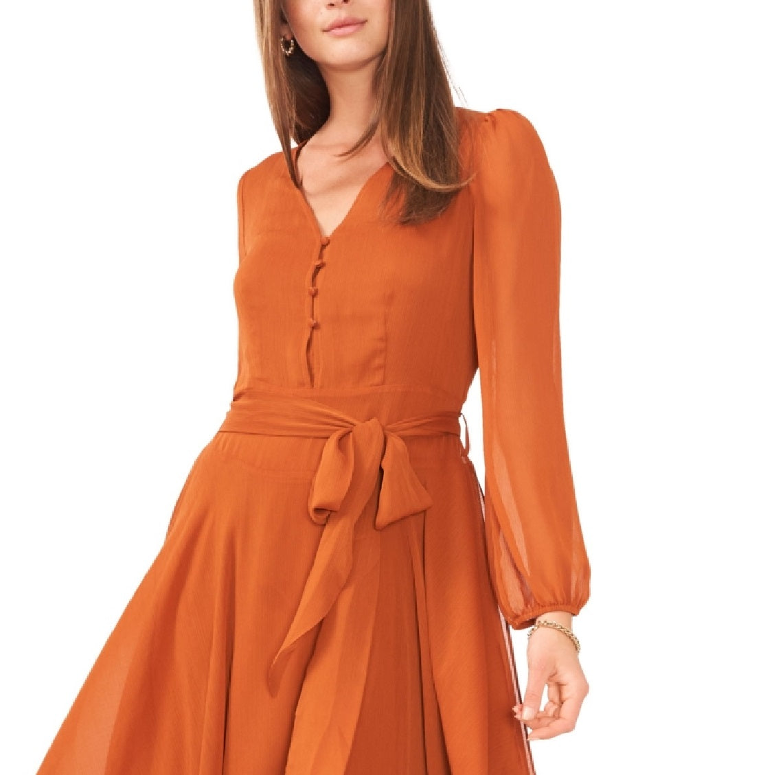 Vince Camuto Women's Long Sleeve Handkerchief Hem Maxi Dress Orange Size Large