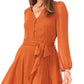 Vince Camuto Women's Long Sleeve Handkerchief Hem Maxi Dress Brown