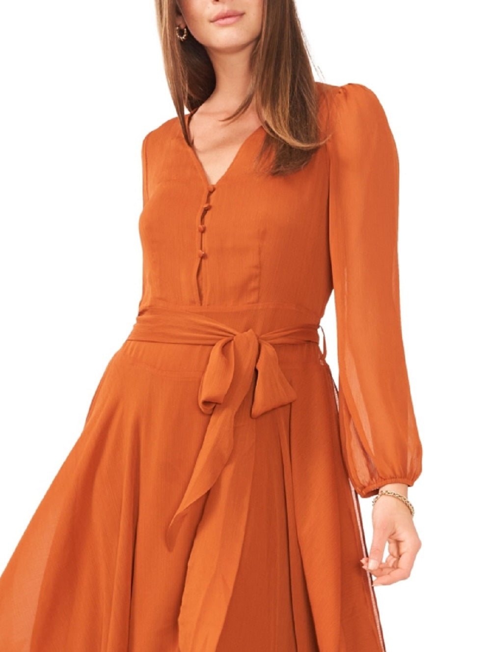 Vince Camuto Women's Long Sleeve Handkerchief Hem Maxi Dress Brown