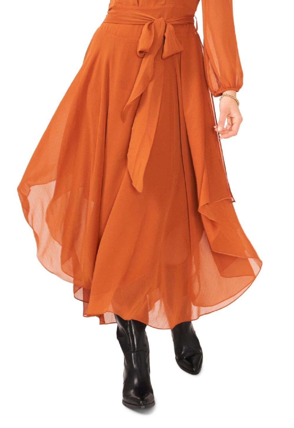 Vince Camuto Women's Long Sleeve Handkerchief Hem Maxi Dress Brown