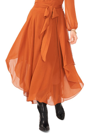 Vince Camuto Women's Long Sleeve Handkerchief Hem Maxi Dress Brown