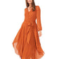 Vince Camuto Women's Long Sleeve Handkerchief Hem Maxi Dress Brown