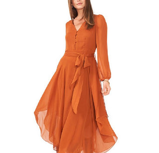 Vince Camuto Women's Long Sleeve Handkerchief Hem Maxi Dress Brown