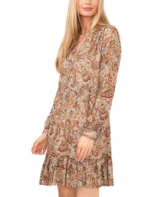 Vince Camuto Women's Long Sleeves With V Neck Dress Brown Size Medium