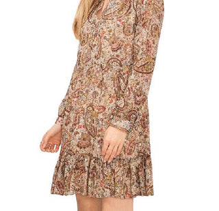 Vince Camuto Women's Long Sleeves With V Neck Dress Brown Size X-Large