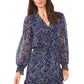 Vince Camuto Women's Long Sleeve Ruffle Chiffon Dress Blue Size Large