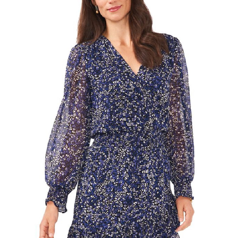 Vince Camuto Women's Long Sleeve Ruffle Chiffon Dress Blue Size Large