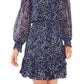 Vince Camuto Women's Long Sleeve Ruffle Chiffon Dress Blue Size Large