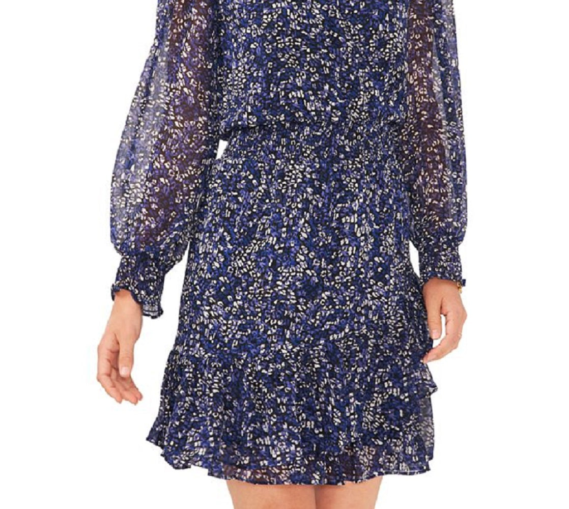 Vince Camuto Women's Long Sleeve Ruffle Chiffon Dress Blue Size Large