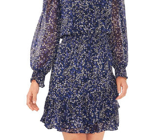 Vince Camuto Women's Long Sleeve Ruffle Chiffon Dress Blue Size Large