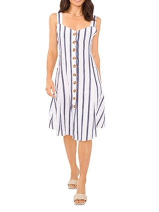 Vince Camuto Women's Striped Button Front Dress Blue Size Large