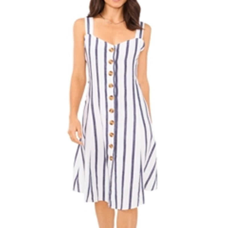 Vince Camuto Women's Striped Button Front Dress Blue Size Large