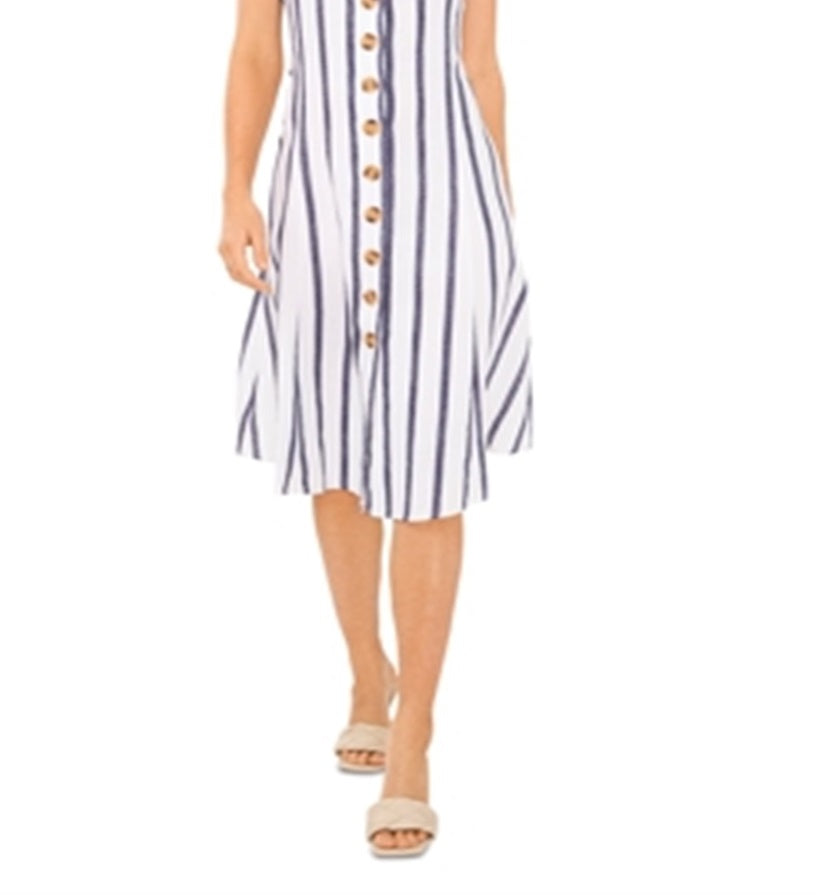 Vince Camuto Women's Striped Button Front Dress Blue Size Large