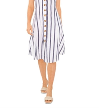 Vince Camuto Women's Striped Button Front Dress Blue Size Large