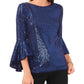 Vince Camuto Women's Sequin Bell Sleeve Top Blue Size XL