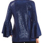 Vince Camuto Women's Sequin Bell Sleeve Top Blue Size XL