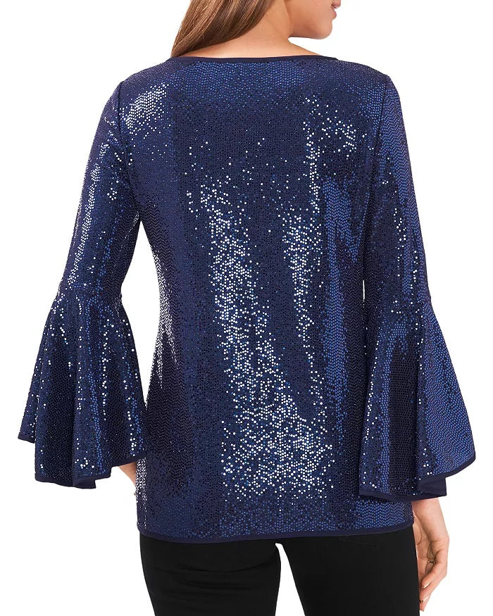 Vince Camuto Women's Sequin Bell Sleeve Top Blue Size XL