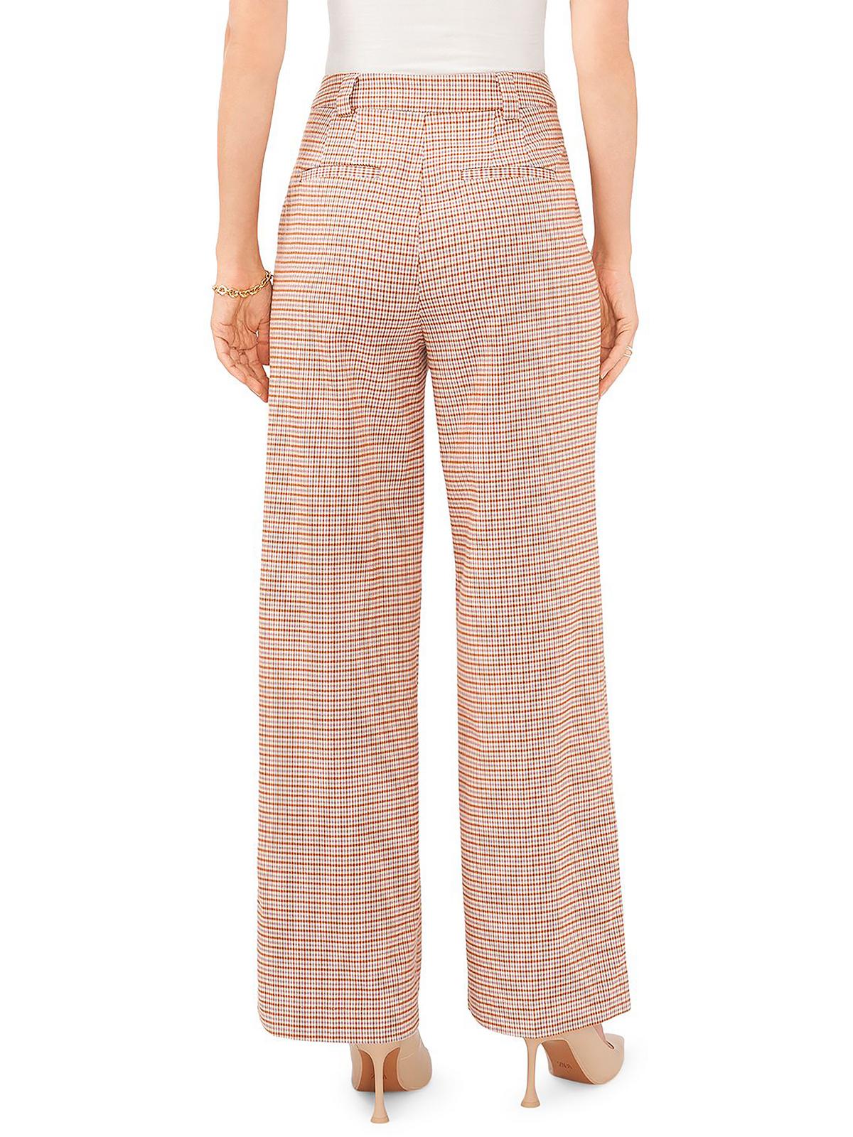 1.State Checker Plaid Wide-Leg Pants, Orange, Size 10