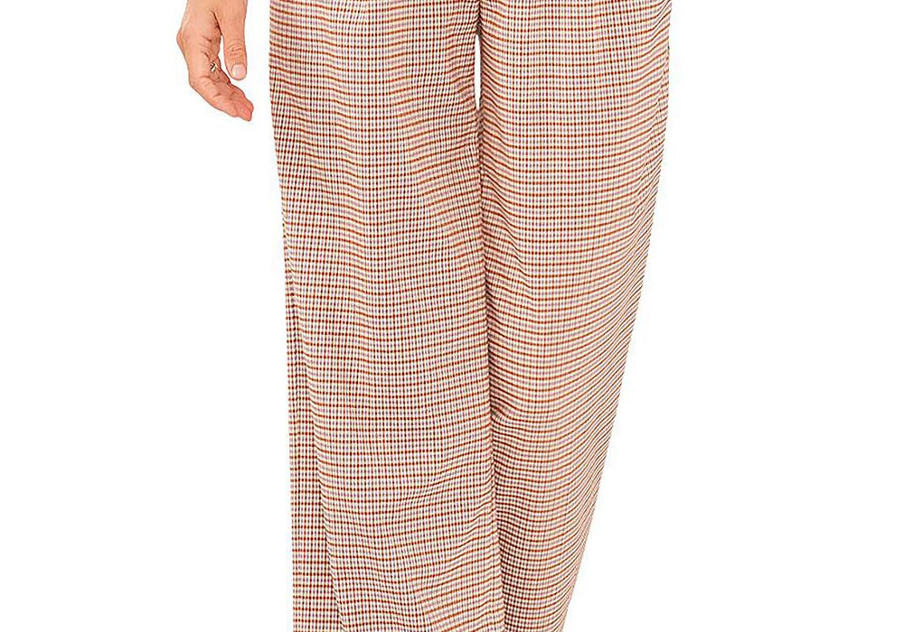 1.State Checker Plaid Wide-Leg Pants, Orange, Size 10