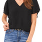 Vince Camuto Women's V Neck Tulip Sleeve Blouse Black Size Small