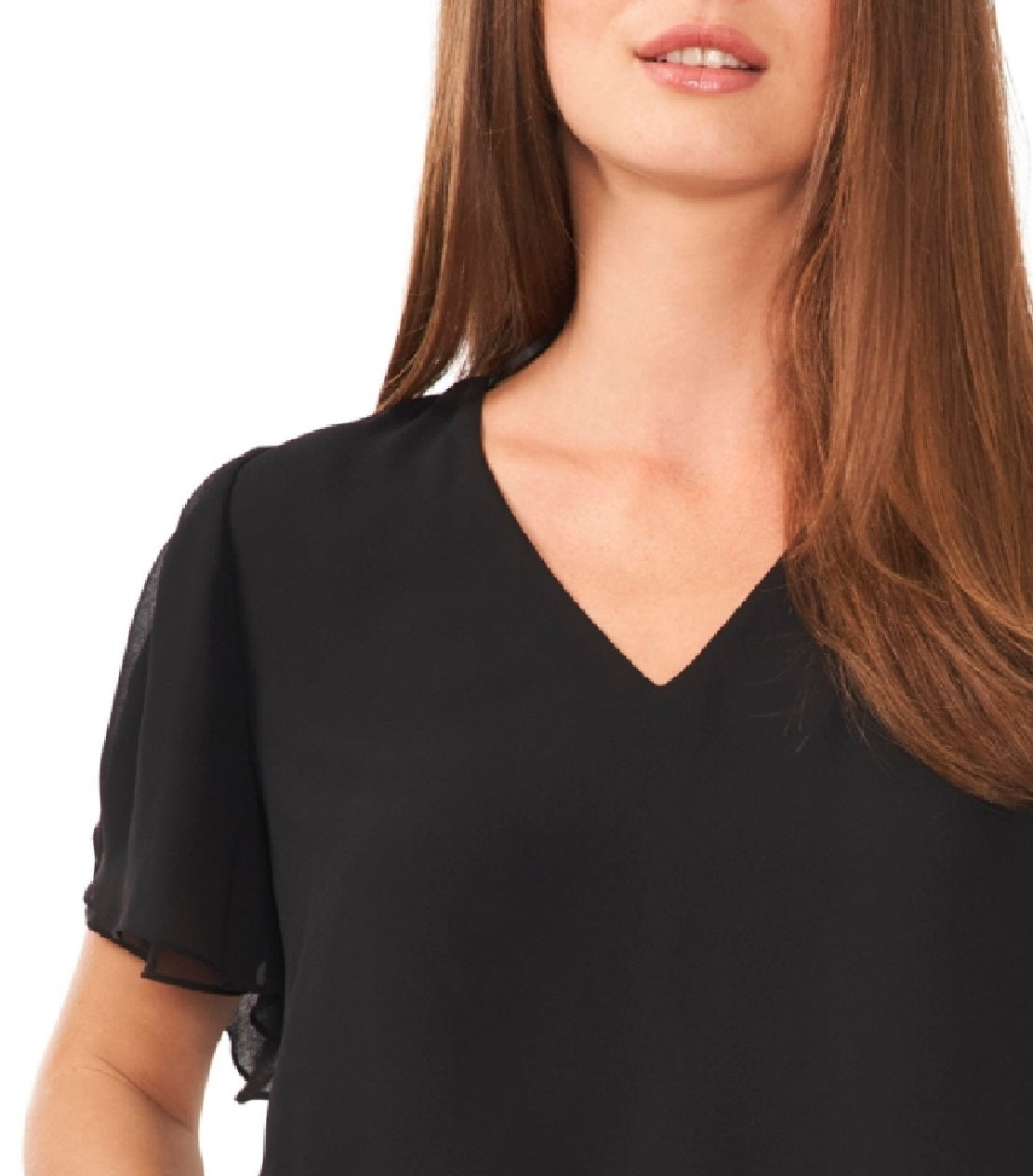 Vince Camuto Women's V Neck Tulip Sleeve Blouse Black Size Small