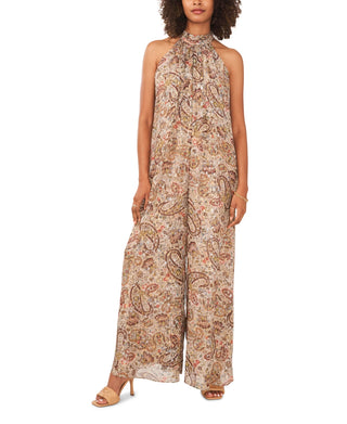 Vince Camuto Women's Sleeveless Tie Neck Jumpsuit Brown Size Medium