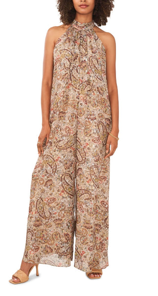 Vince Camuto Women's Sleeveless Tie Neck Jumpsuit Brown Size Small