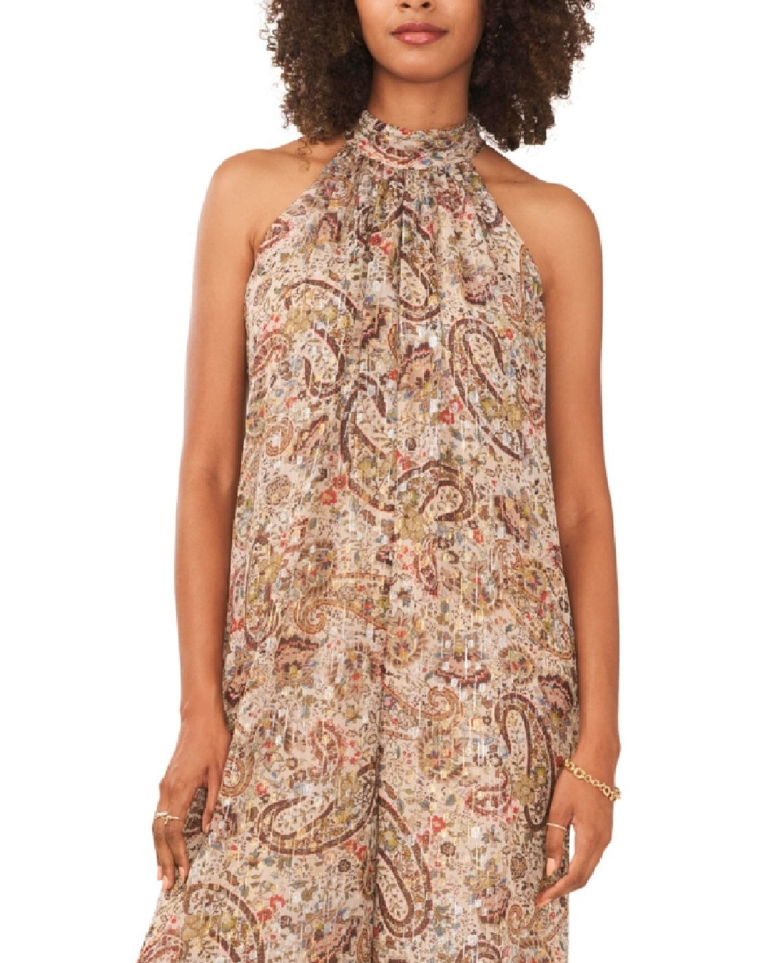 Vince Camuto Women's Sleeveless Tie Neck Jumpsuit Brown Size Small