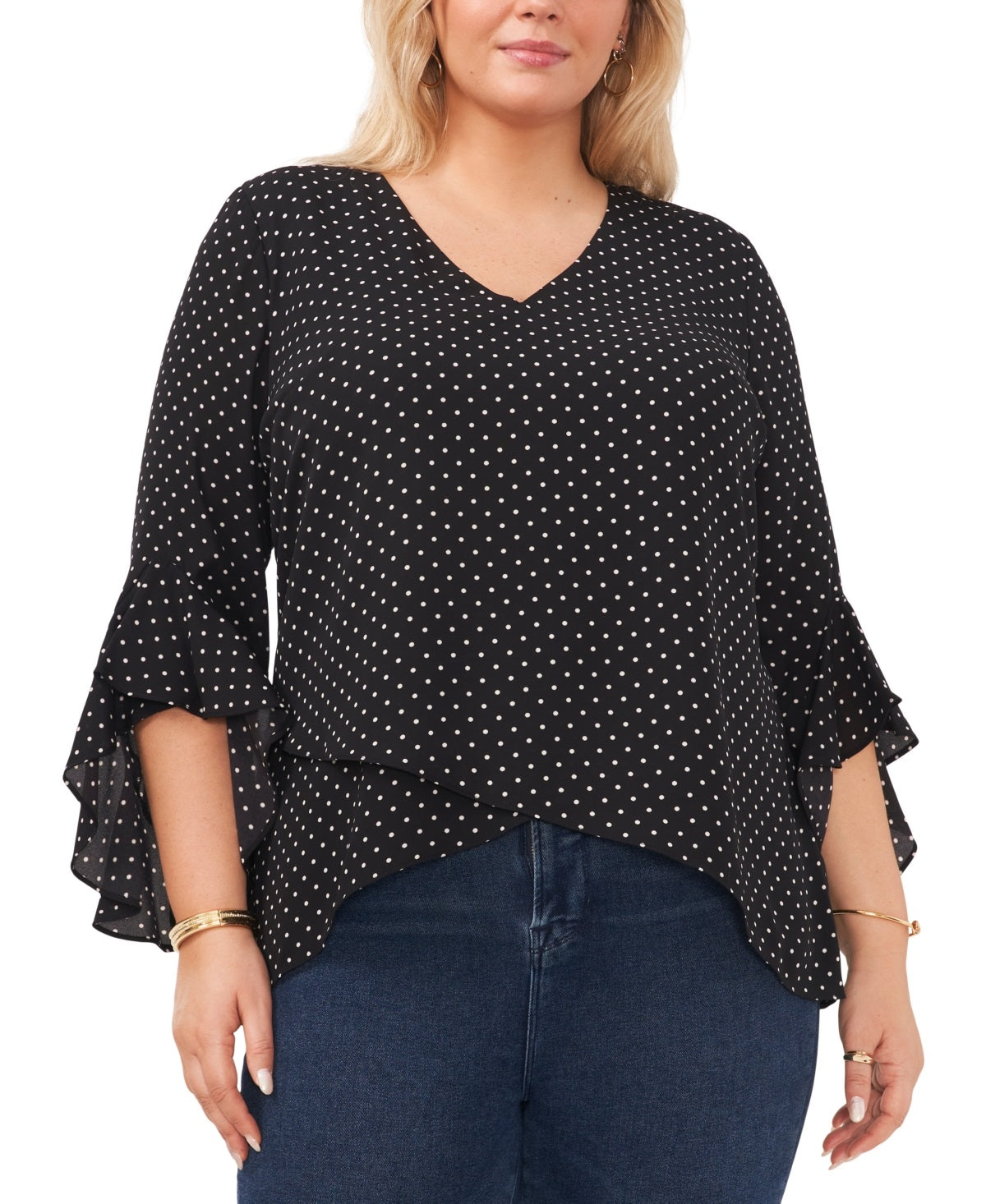 Vince Camuto Women's Flutter Sleeve High Low Blouse Black Size 1X