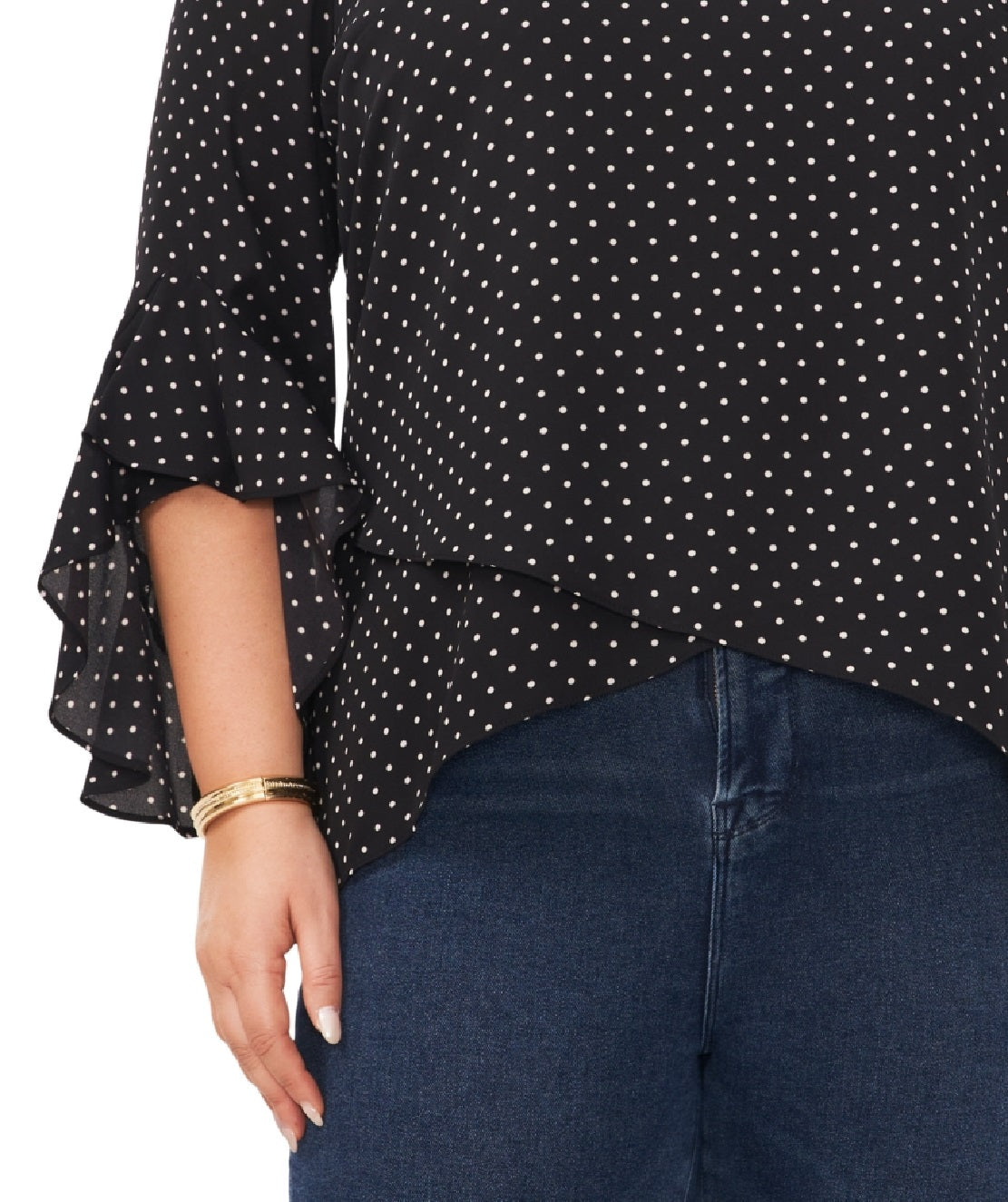 Vince Camuto Women's Flutter Sleeve High Low Blouse Black Size 1X