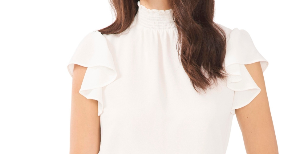 1.STATE Women's Flutter Sleeve Smocked Blouse White