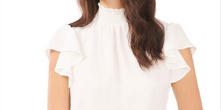 1.STATE Women's Flutter Sleeve Smocked Blouse White
