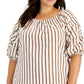 Vince Camuto Women's Striped Bubble Sleeve Dress Brown Size 2X