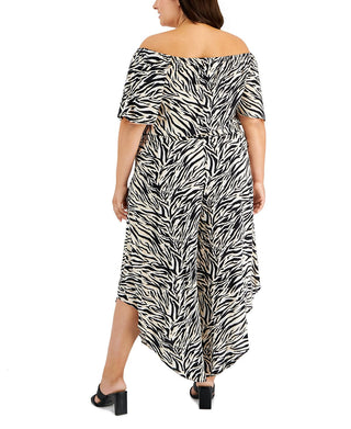 Vince Camuto Women's Animal Print Off The Shoulder Jumpsuit Gray Size 3X