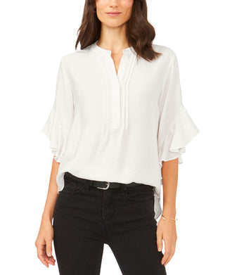 Vince Camuto Women's Ruffle Sleeve Henley Blouse White Size X-Small