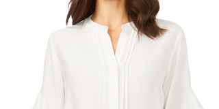 Vince Camuto Women's Ruffle Sleeve Henley Blouse White Size X-Small