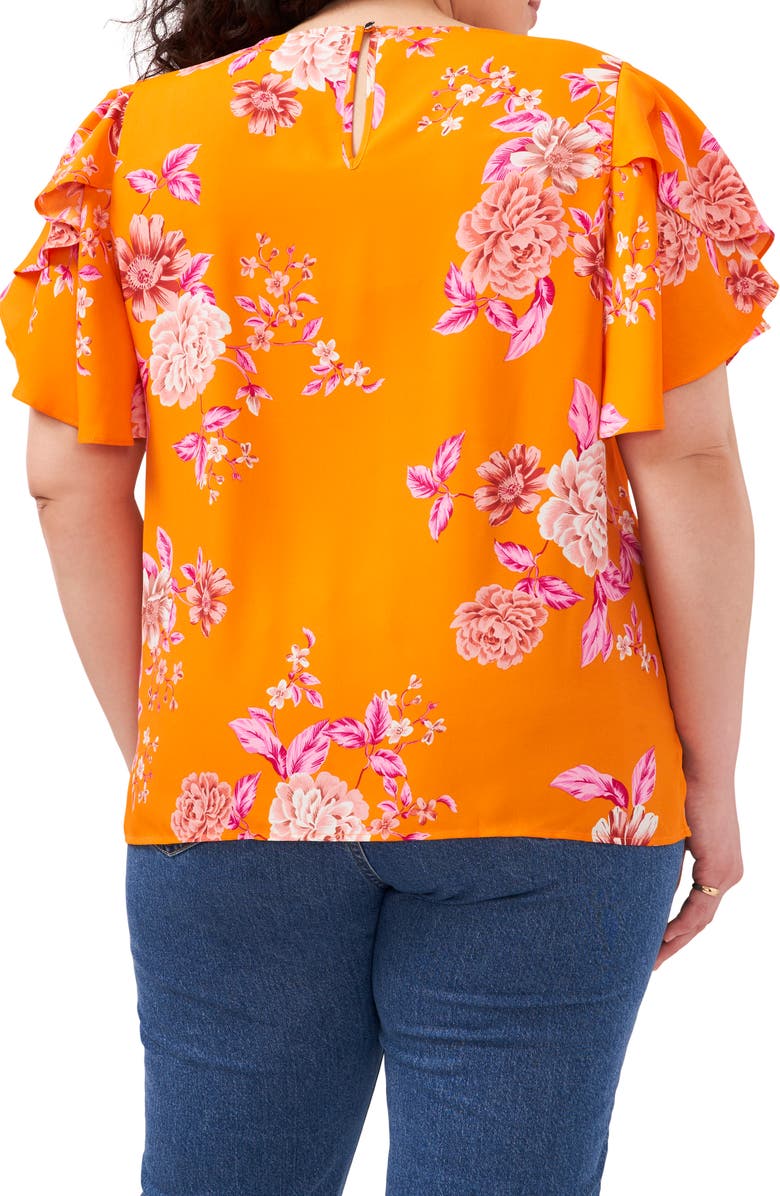 Vince Camuto Women's Rio Gardens Flutter Sleeve Blouse Orange Size 1X