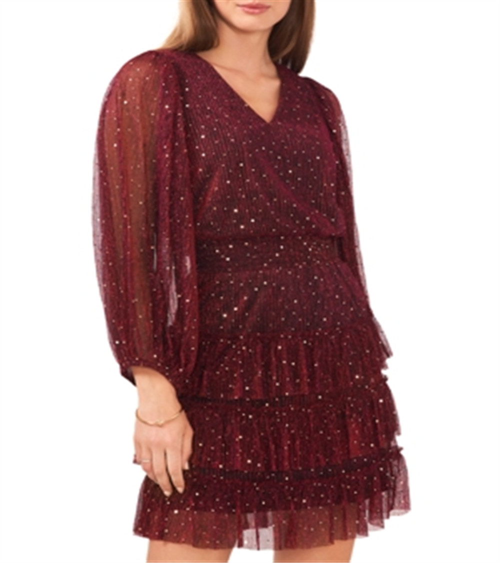 Vince Camuto Women's Sparkle Dot Tiered Dress Red Size X-Small