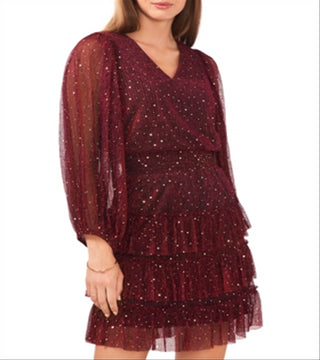Vince Camuto Women's Sparkle Dot Tiered Dress Red Size X-Small