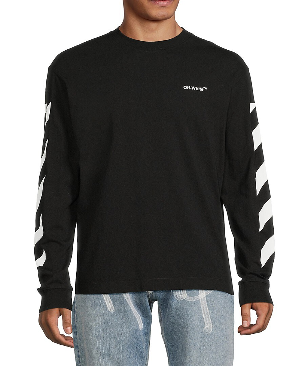 Off-White Men's Diag Helvetica Logo Sweatshirt Black White Size M