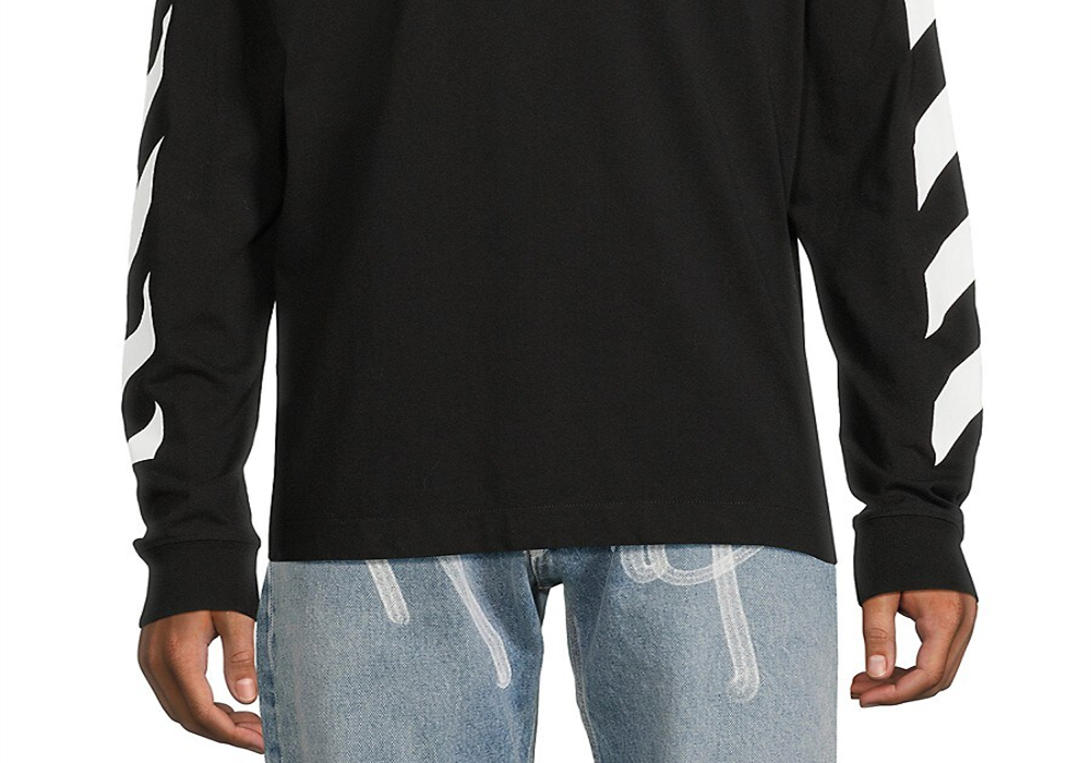 Off-White Men's Diag Helvetica Logo Sweatshirt Black White Size M