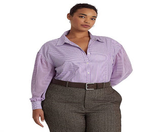 Ralph Lauren Women's Striped Broadcloth Shirt Purple Size 3X