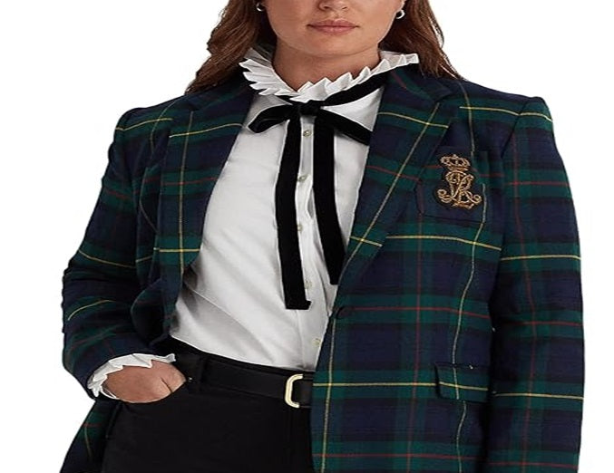 Ralph Lauren Women's Plaid Bullion Twill Blazer Green Size 20W