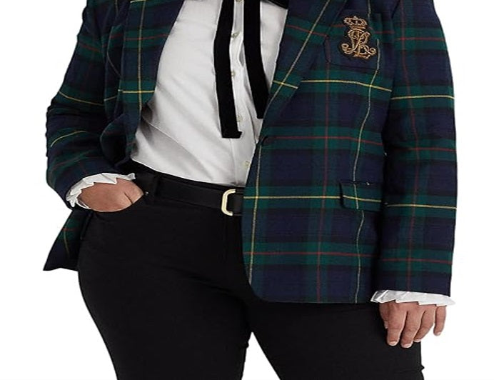 Ralph Lauren Women's Plaid Bullion Twill Blazer Green Size 20W