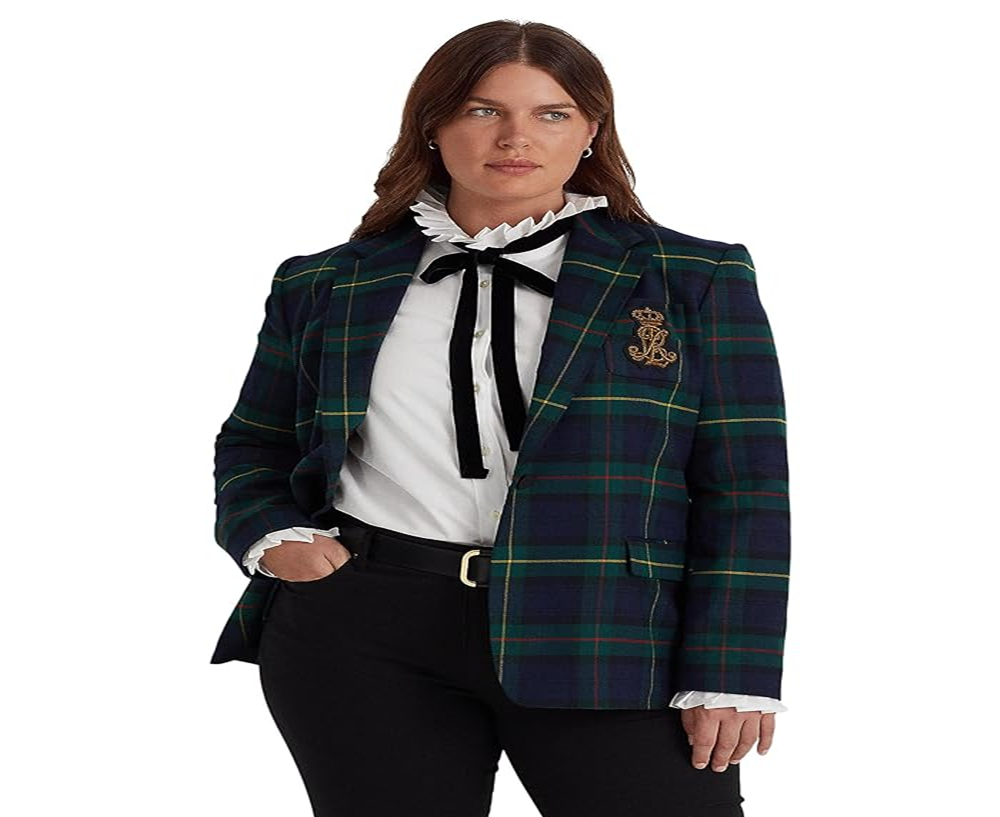 Ralph Lauren Women's Plaid Bullion Twill Blazer Green Size 20W