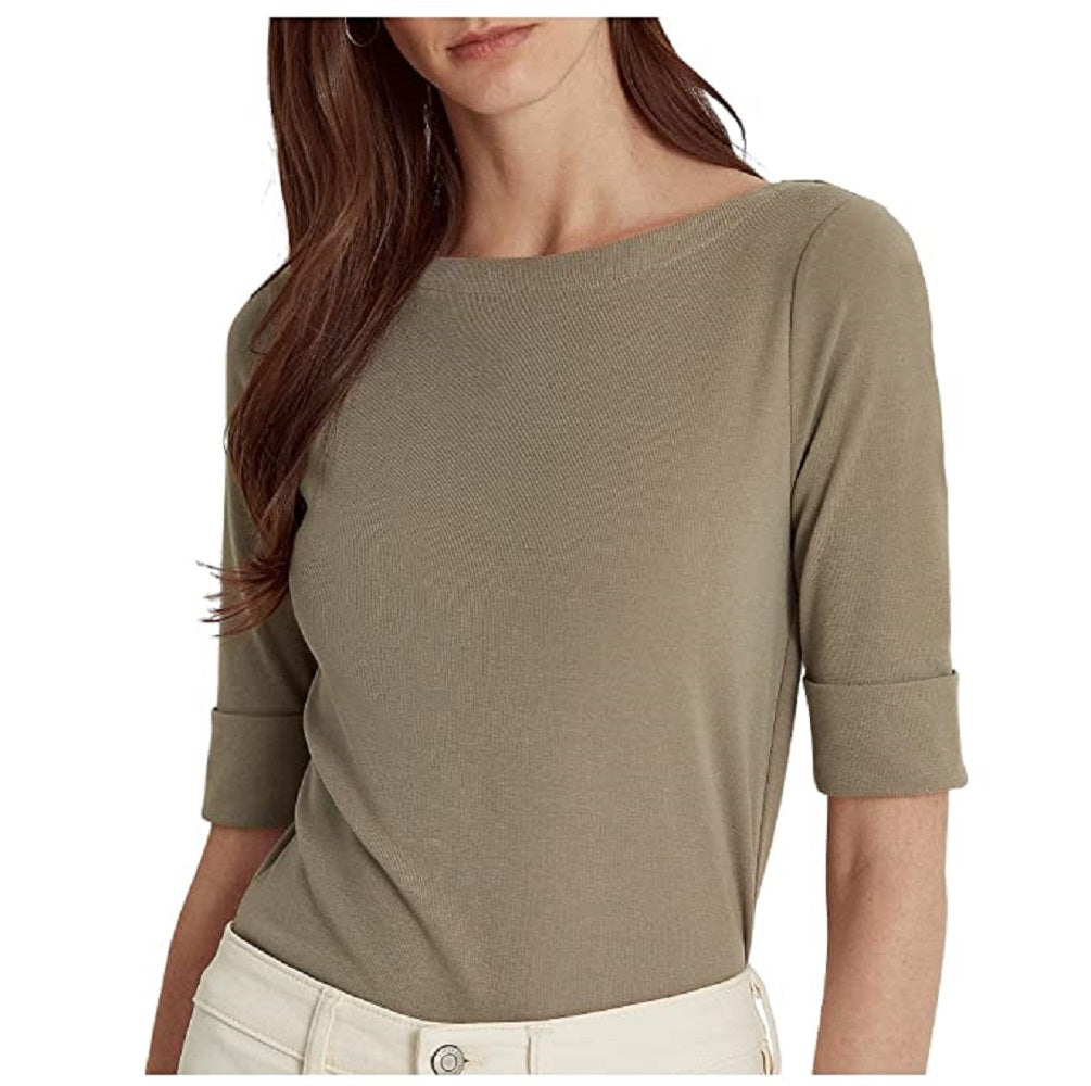 Ralph Lauren Women's Stretch Cotton Boatneck Top Green Size X-Large