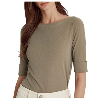 Ralph Lauren Women's Stretch Cotton Boatneck Top Green Size X-Large