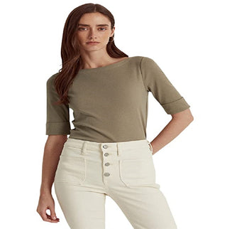 Ralph Lauren Women's Stretch Cotton Boatneck Top Green Size X-Small
