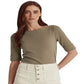 Ralph Lauren Women's Stretch Cotton Boatneck Top Green Size X-Small